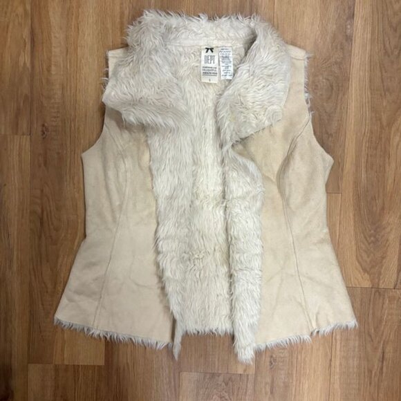 DEPT Boho Faux Fur Vest – Size Small | Tan Suede & Cream Sherpa Western Cowgirl - Picture 1 of 8